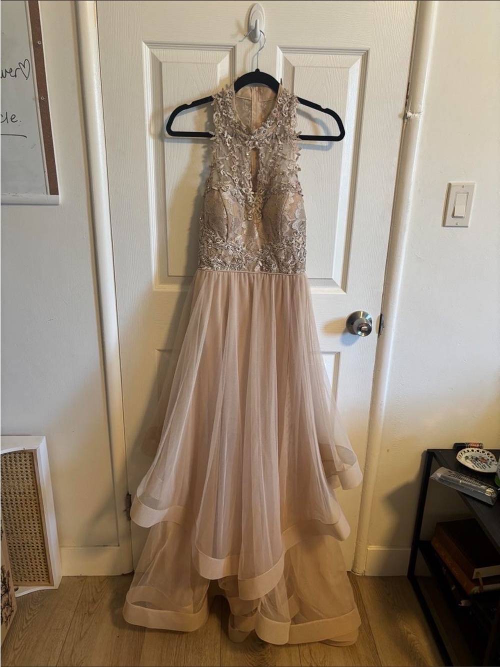 Windsor Beaded Lace Tulle Dress in Beige Gold